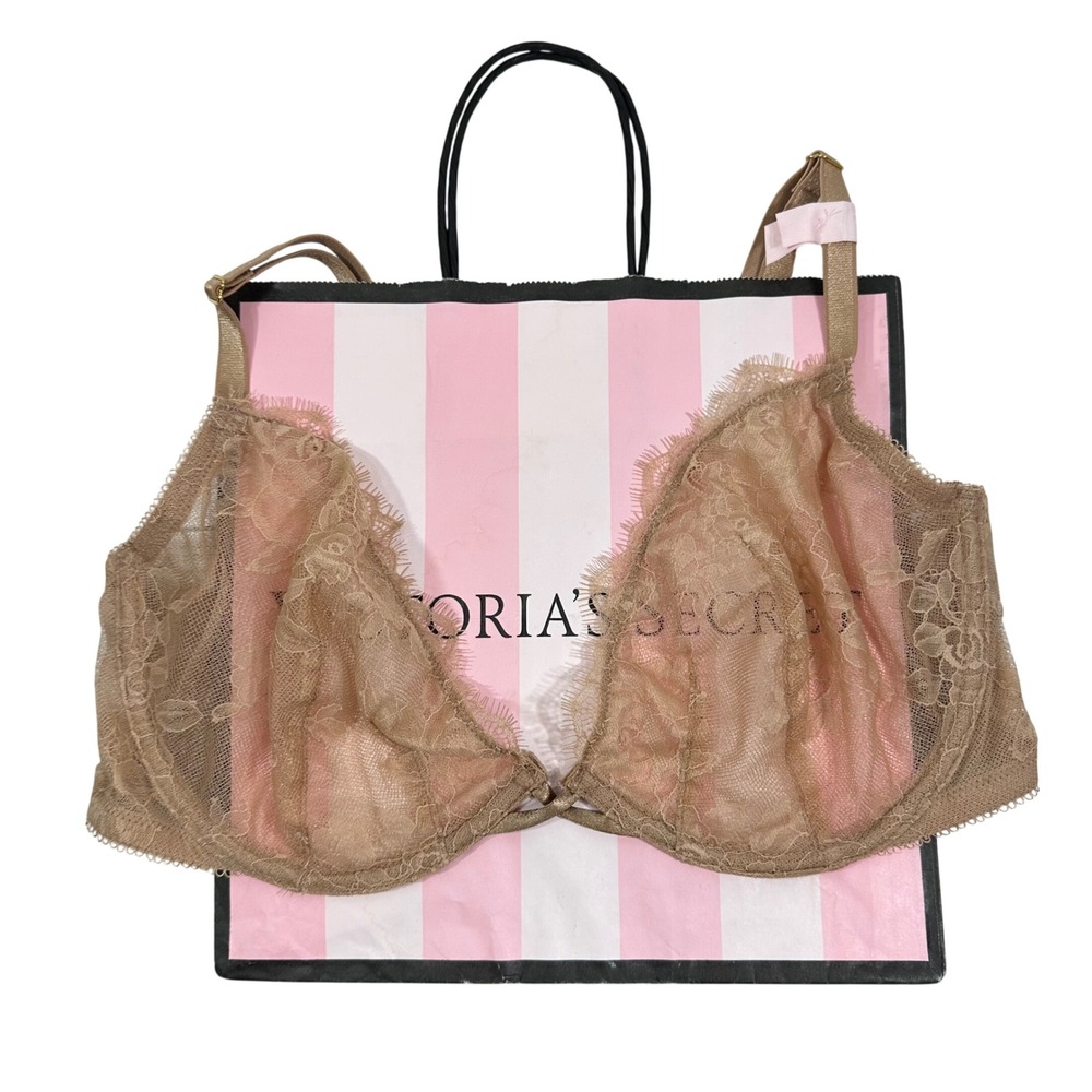 Victoria's Secret Very Sexy Unlined Demi Bra 36D Tan Floral Eyelash Lace
